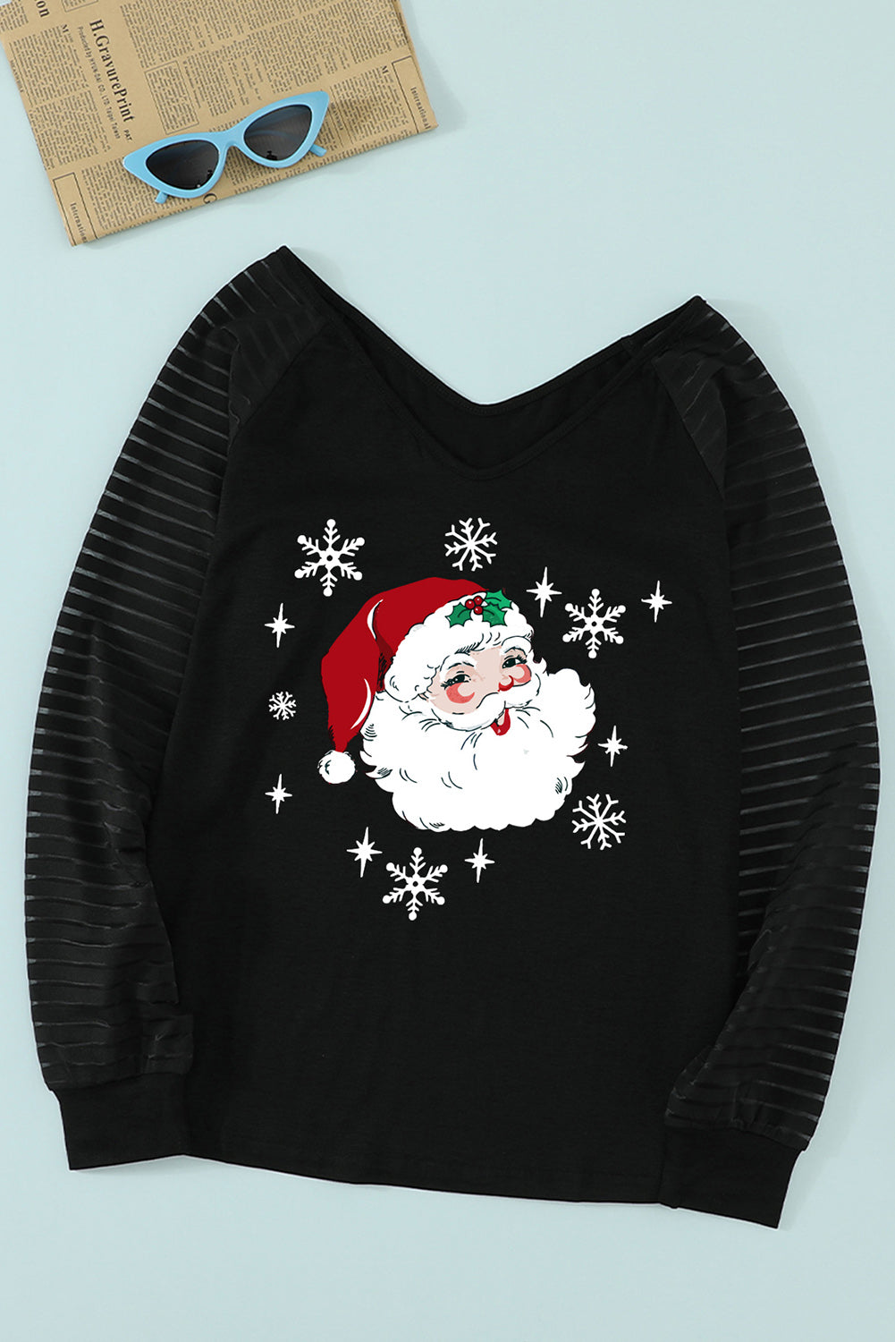 Santa Graphic Striped Long Sleeve T-Shirt-Jewearrings