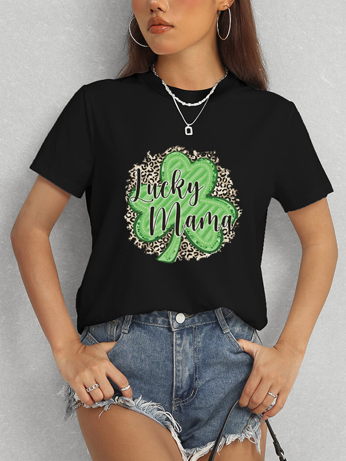 LUCKY MAMA Round Neck T-Shirt-Jewearrings