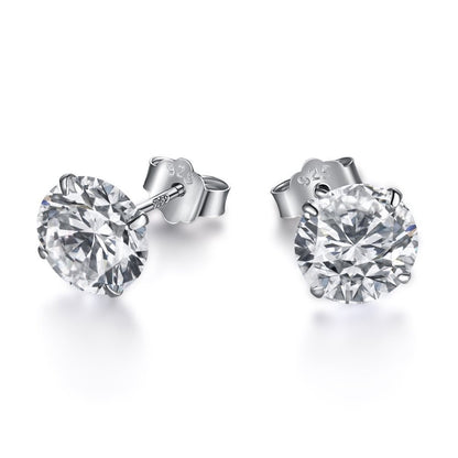 S925 Sterling Silver Zircon Single Rhinestone Ear Studs Female Earrings-Jewearrings