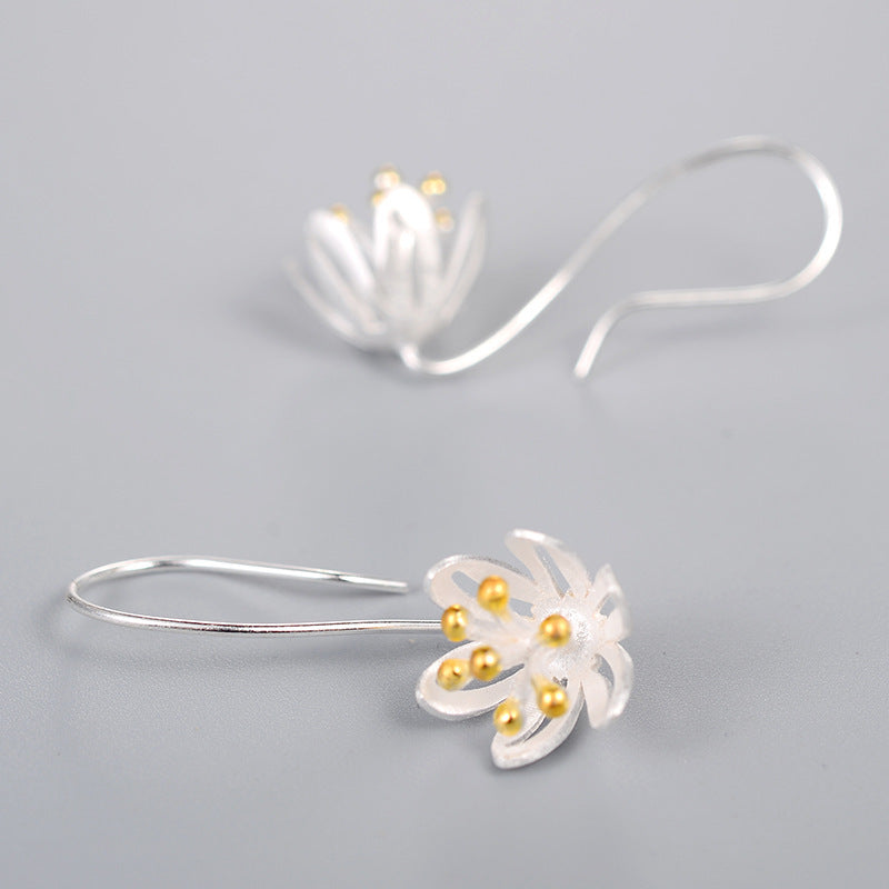 S925 Sterling Silver Thailand Craft Flower Temperament Earrings-Jewearrings