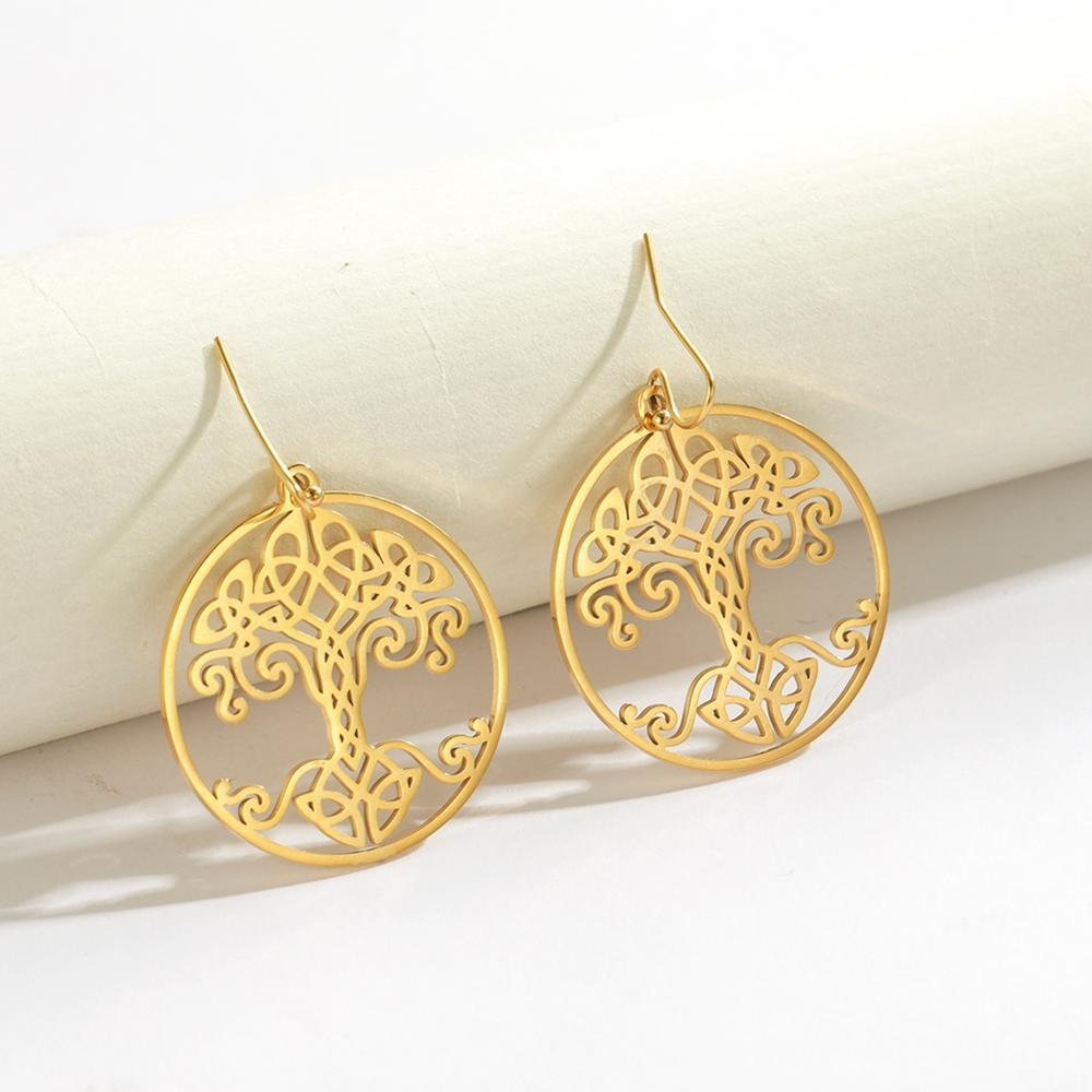 Vintage World Tree Real Gold Women's Earrings-Jewearrings