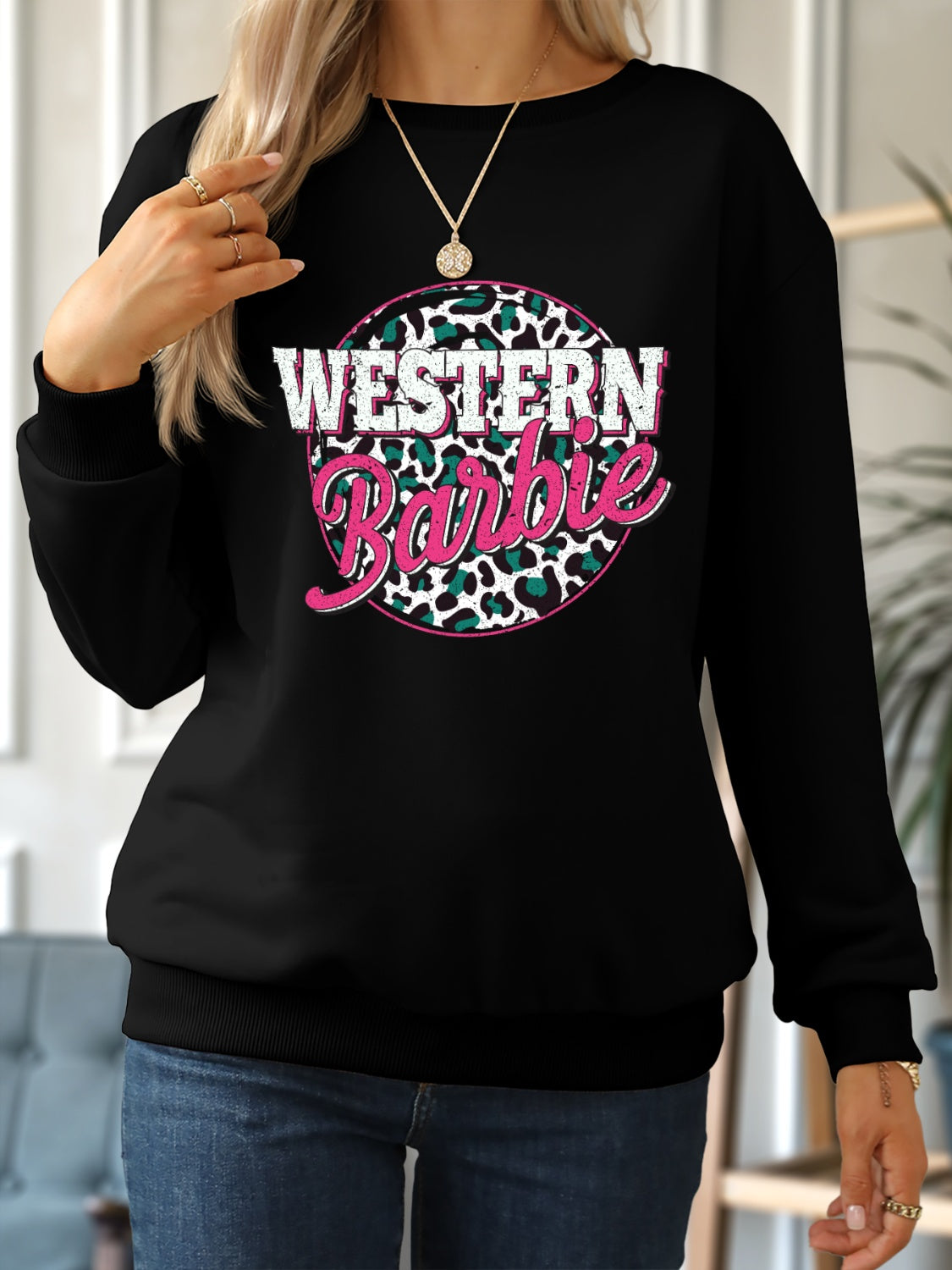 WESTERN BARBIE Round Neck Sweatshirt-Jewearrings