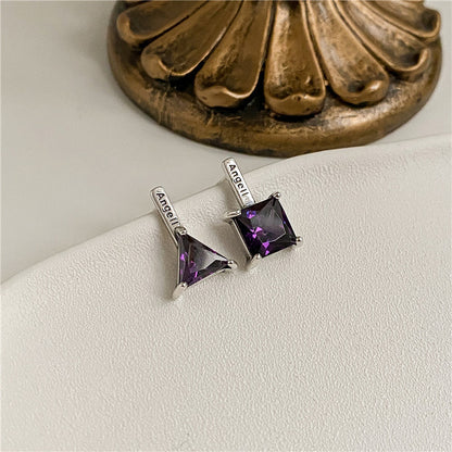 Women's Sterling Silver Vintage Geometric Colorful Zircon Earrings-Jewearrings