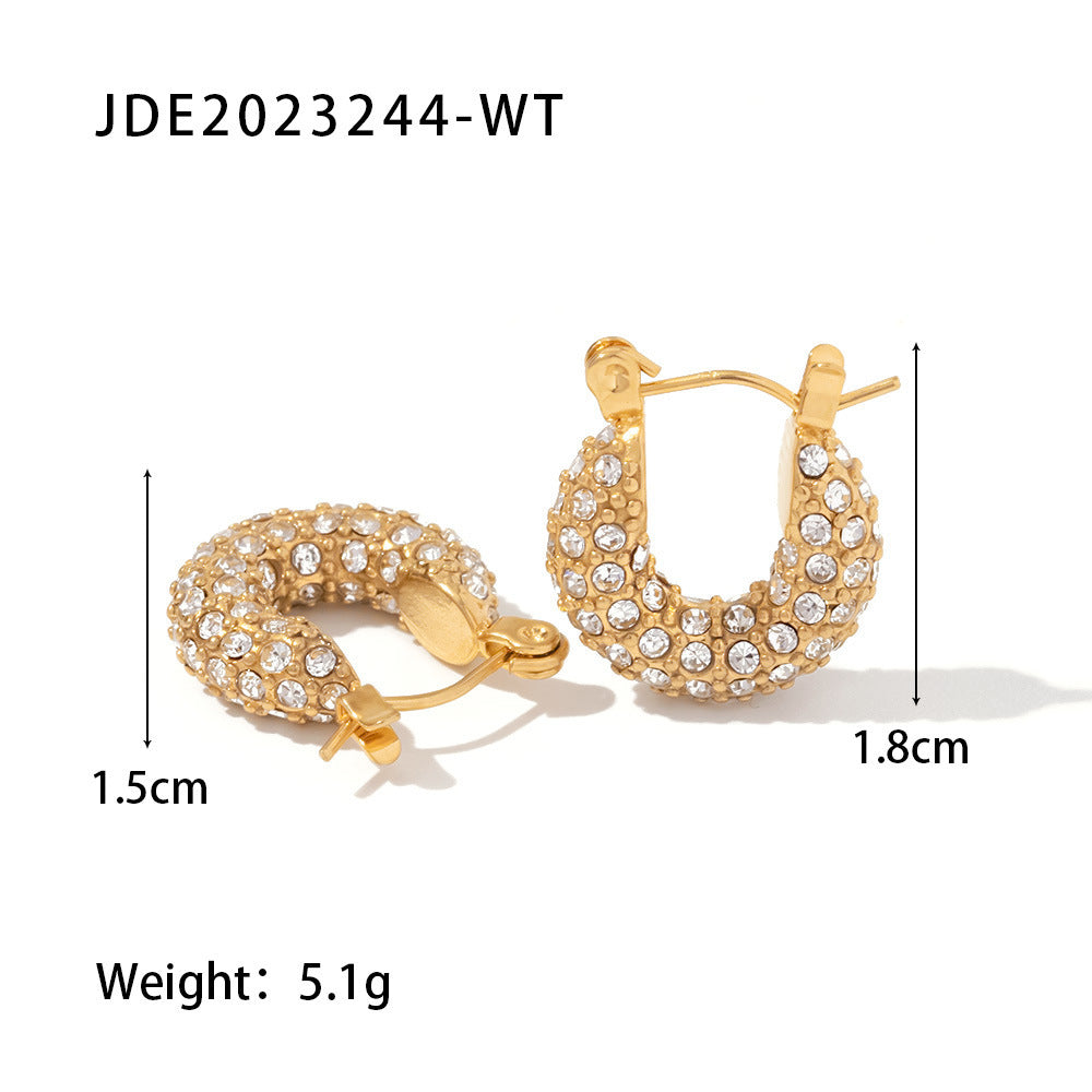 New Fashion Wild 18K Gold Plated White Square Crystal Zircon Hoop Earrings-Jewearrings