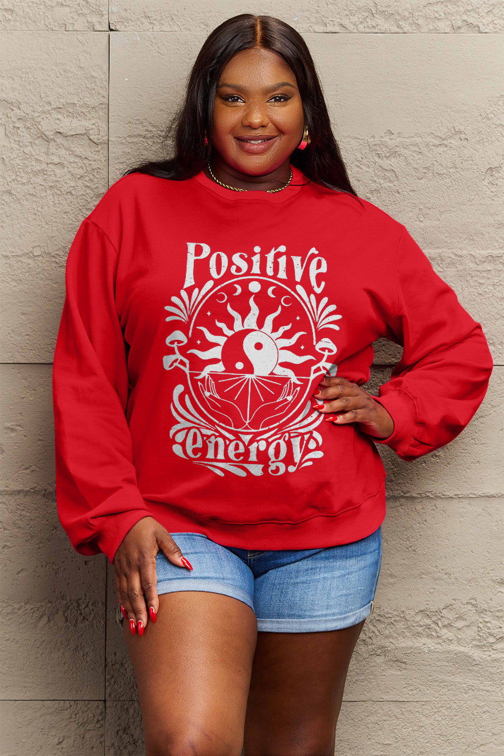 Simply Love Full Size POSITIVE ENERGY Graphic Sweatshirt-Jewearrings