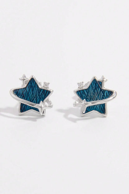 925 Sterling Silver Zircon Star Earrings-Jewearrings