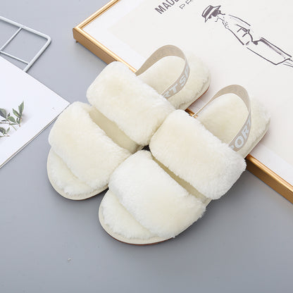 Faux Fur Open Toe Slippers-Jewearrings