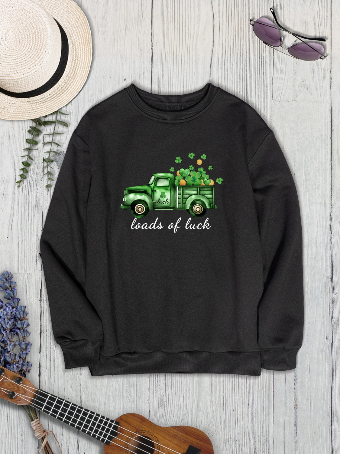 LOADS OF LUCK Round Neck Sweatshirt-Jewearrings