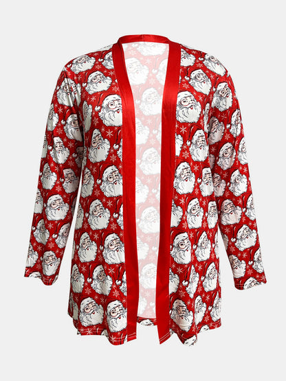 Plus Size Santa Print Open Front Long Sleeve Cardigan-Jewearrings