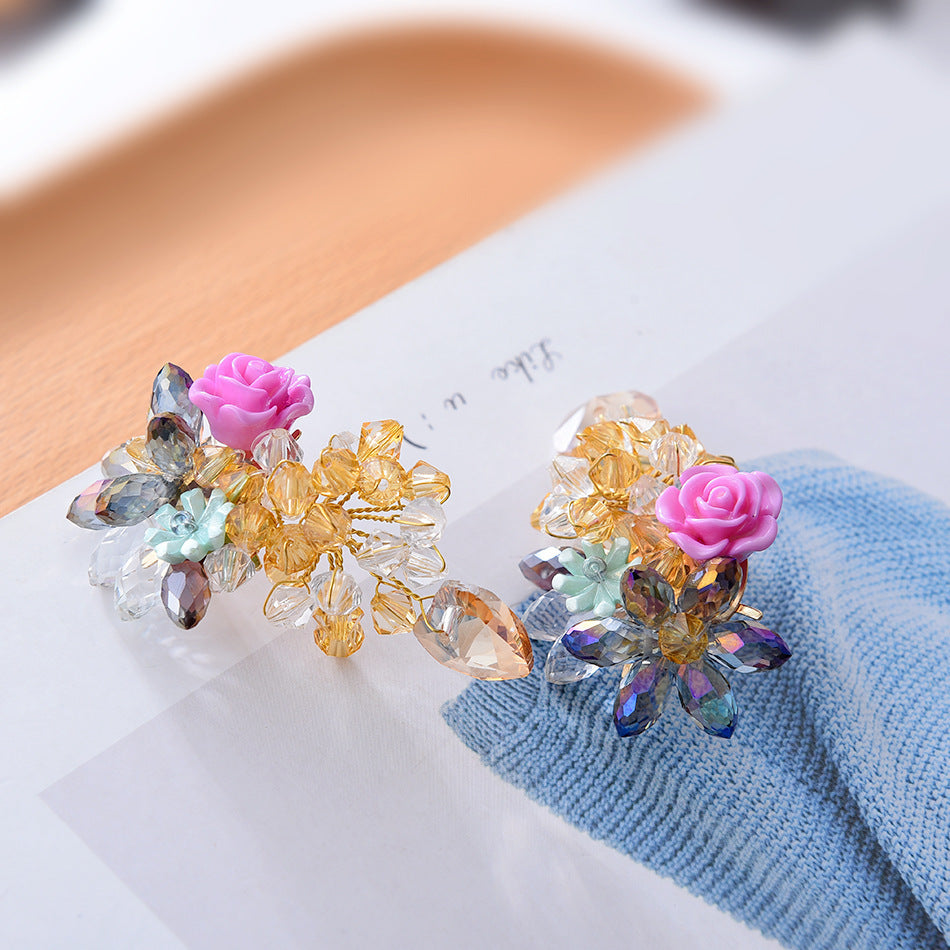 Dongdaemun Fantasy Super Fairy Crystal Stud Earrings Handmade Exquisite Color Girl Earrings Female-Jewearrings