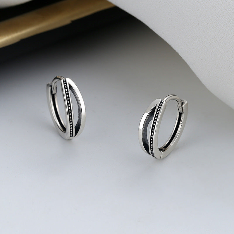 Sterling Silver Retro Distressed Geometric Earclip Earrings-Jewearrings