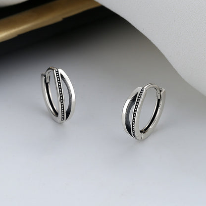 Sterling Silver Retro Distressed Geometric Earclip Earrings-Jewearrings