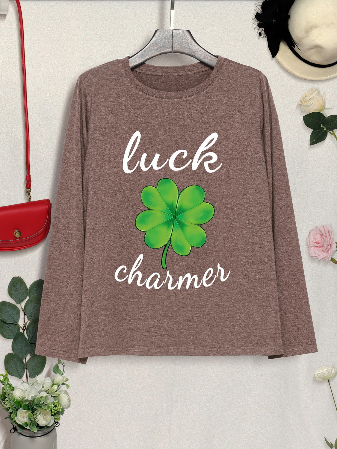 LUCK CHARMER Lucky Clover Round Neck T-Shirt-Jewearrings