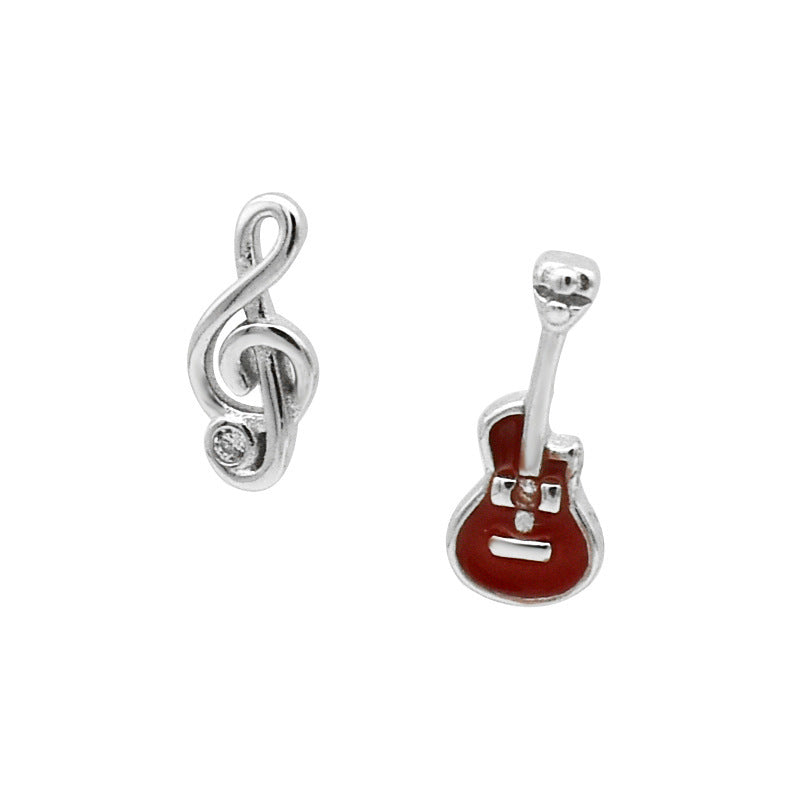 Female Cute Simple S925 Sterling Silver Guitar Note Earrings-Jewearrings