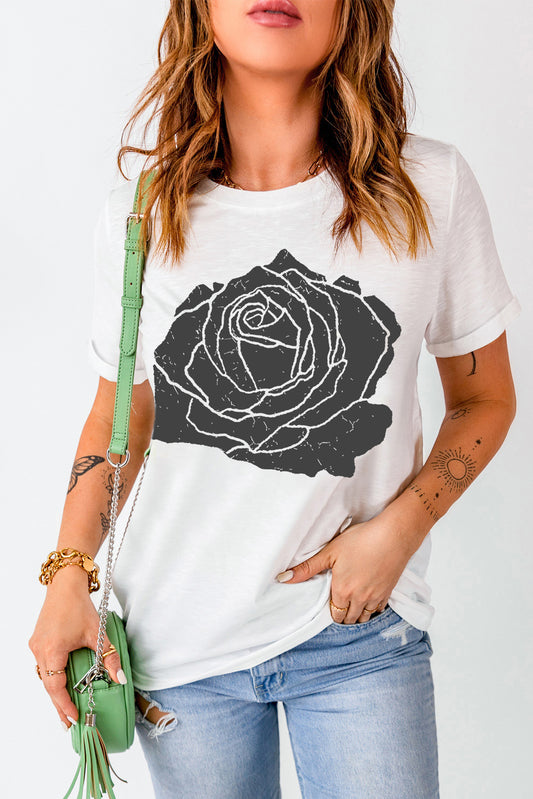 Rose Graphic Round Neck Short Sleeve T-Shirt-Jewearrings