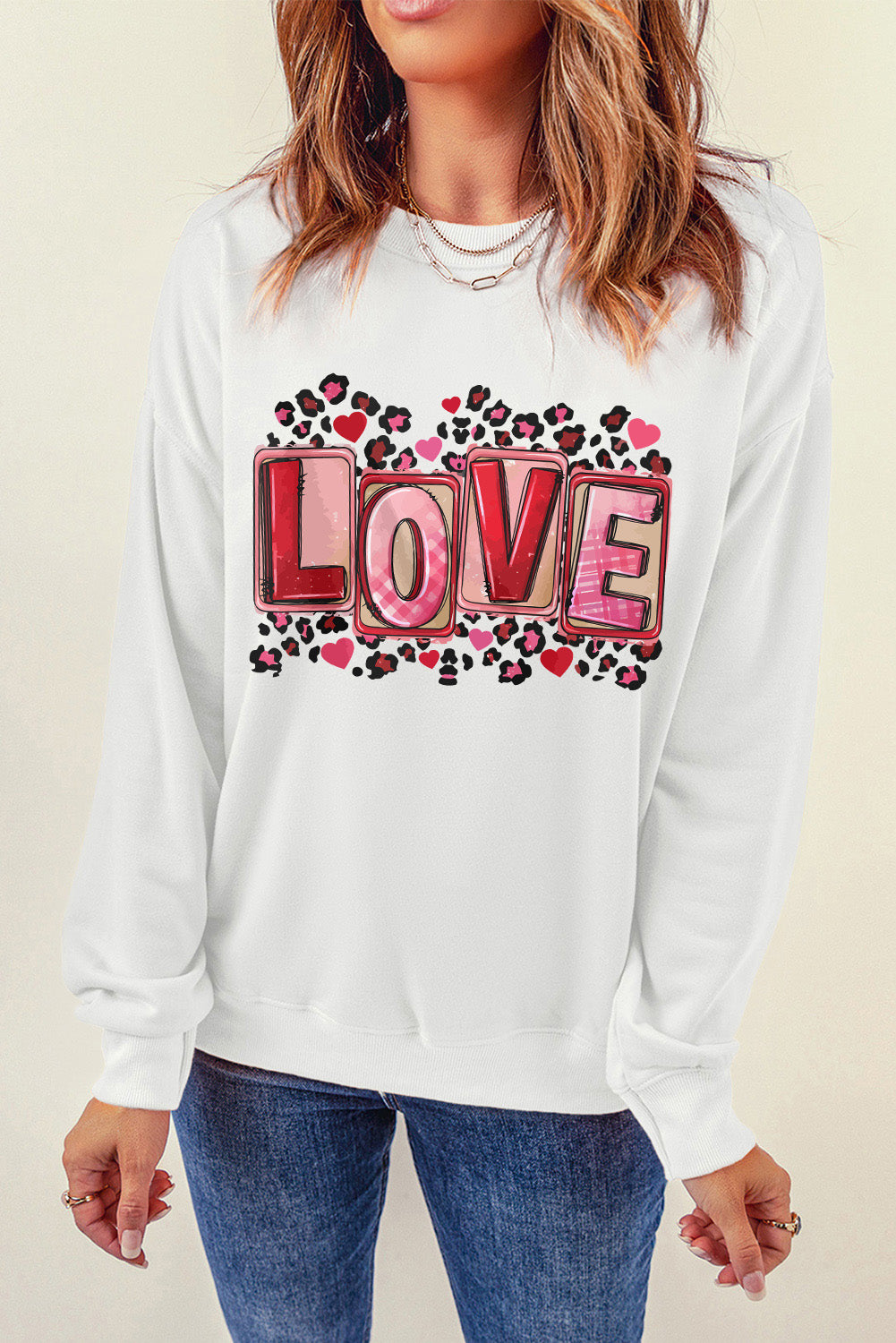 LOVE Round Neck Dropped Shoulder Sweatshirt-Jewearrings