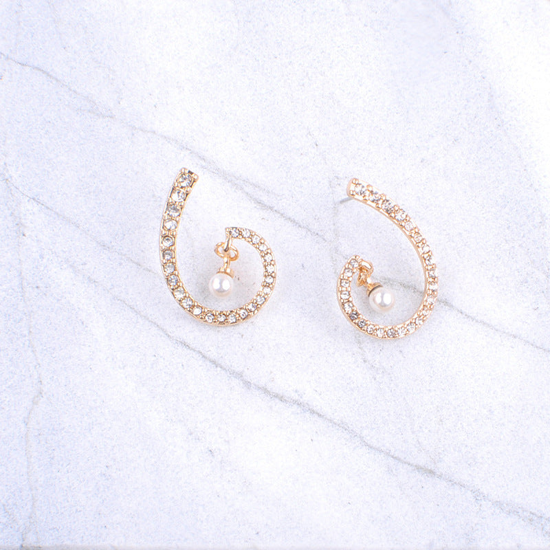 Simple Spiral Pearl Earrings Women With Diamonds-Jewearrings