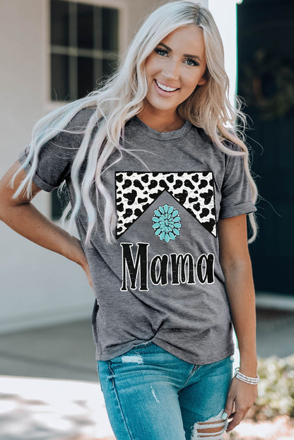 MAMA Graphic Cuffed Sleeve Round Neck Tee-Jewearrings