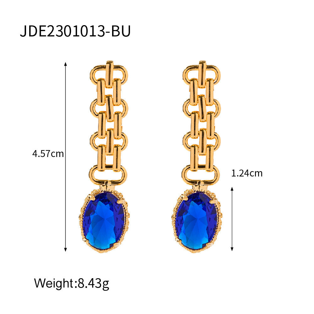 Retro Long Oval Zircon Ear Stud Pendant Earrings For Women-Jewearrings