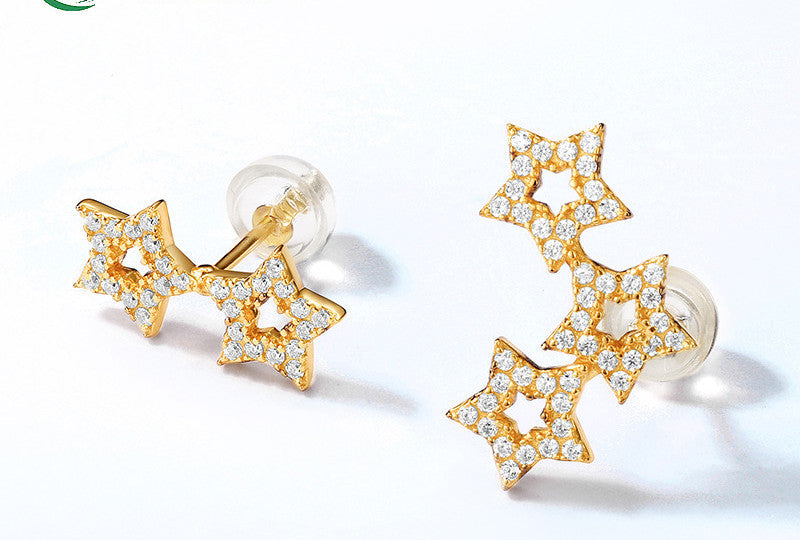 Women's Star-studded White Zirconium Sterling Silver Earrings-Jewearrings