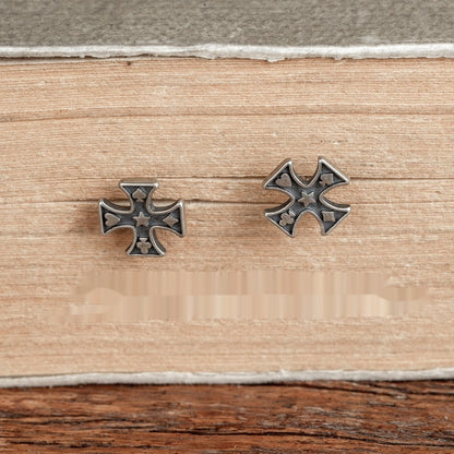 S925 Pure Retro Cross Poker Stud Earrings-Jewearrings