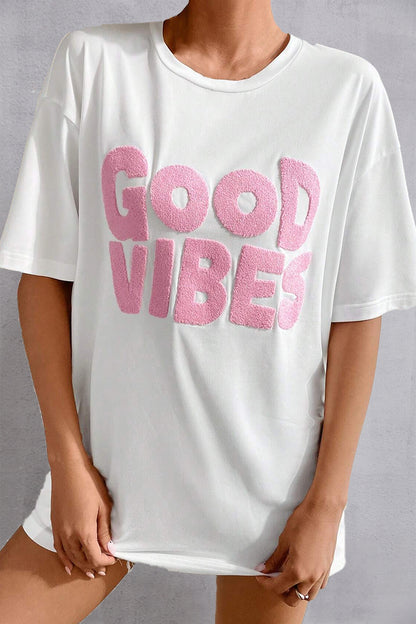 GOOD VIBES Round Neck Half Sleeve T-Shirt-Jewearrings