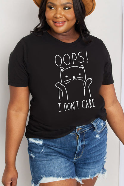 Simply Love Full Size OOPS I DON’T CARE Graphic Cotton Tee-Jewearrings