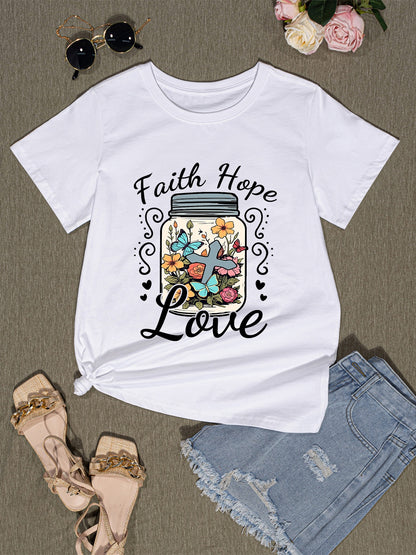 FAITH HOPE LOVE Round Neck T-Shirt-Jewearrings