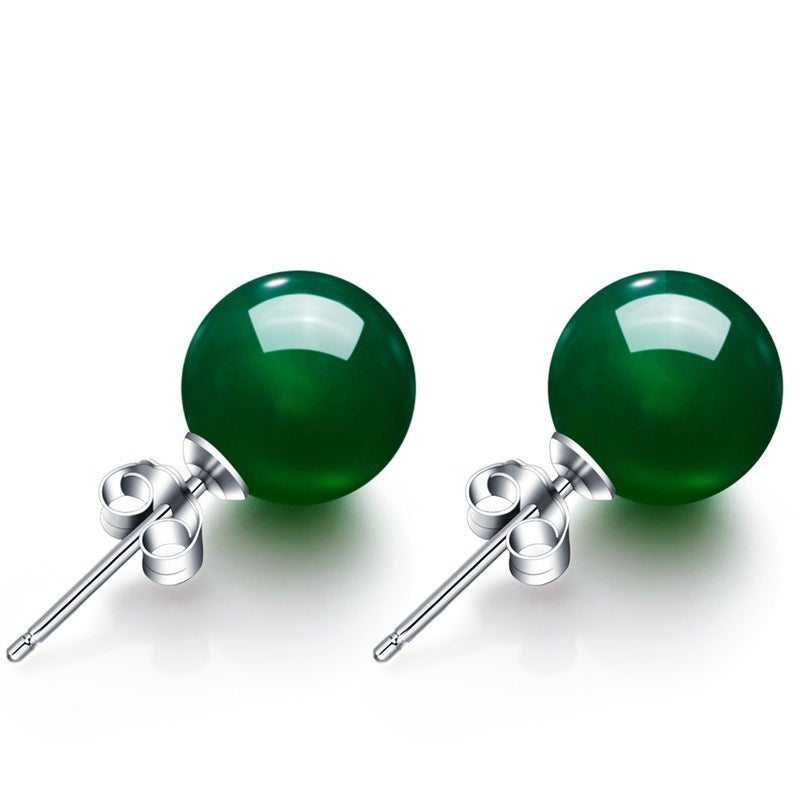 Green Chalcedony Stud Earrings Female Korean Copper Silver Plated Red Agate Gemstone Crystal Earrings-Jewearrings