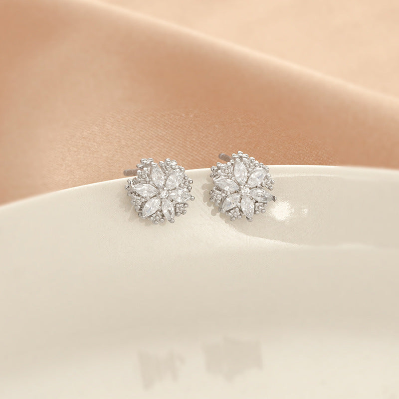 S925 Silver Spinning Snowflake Stud Earrings For Women-Jewearrings