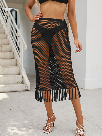 Fringe Openwork High Waist Swim Skirt-Jewearrings