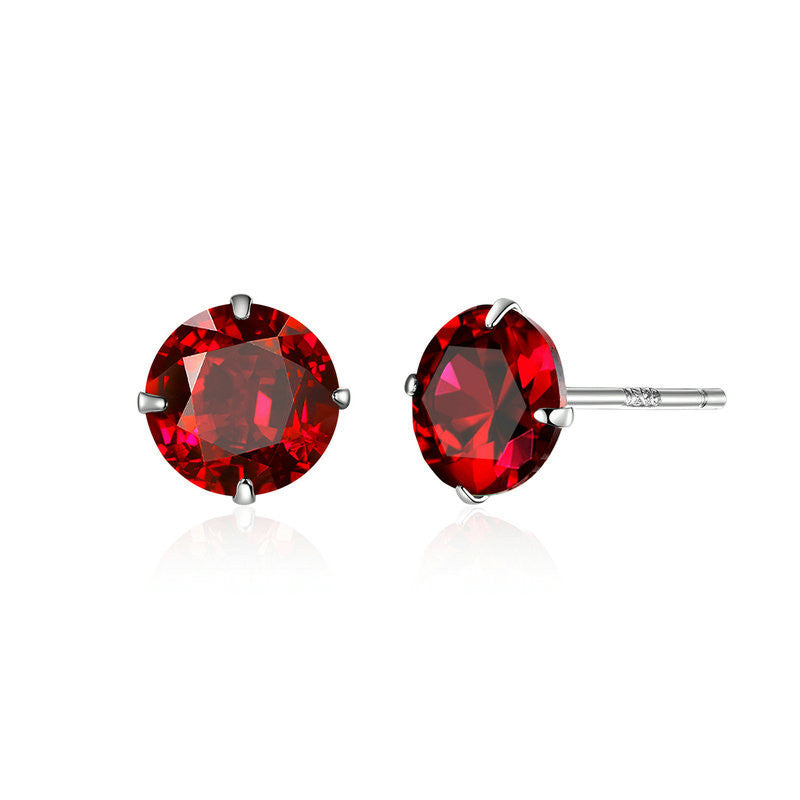 Women's Fashion Simple Sterling Silver Red Zircon Earrings-Jewearrings