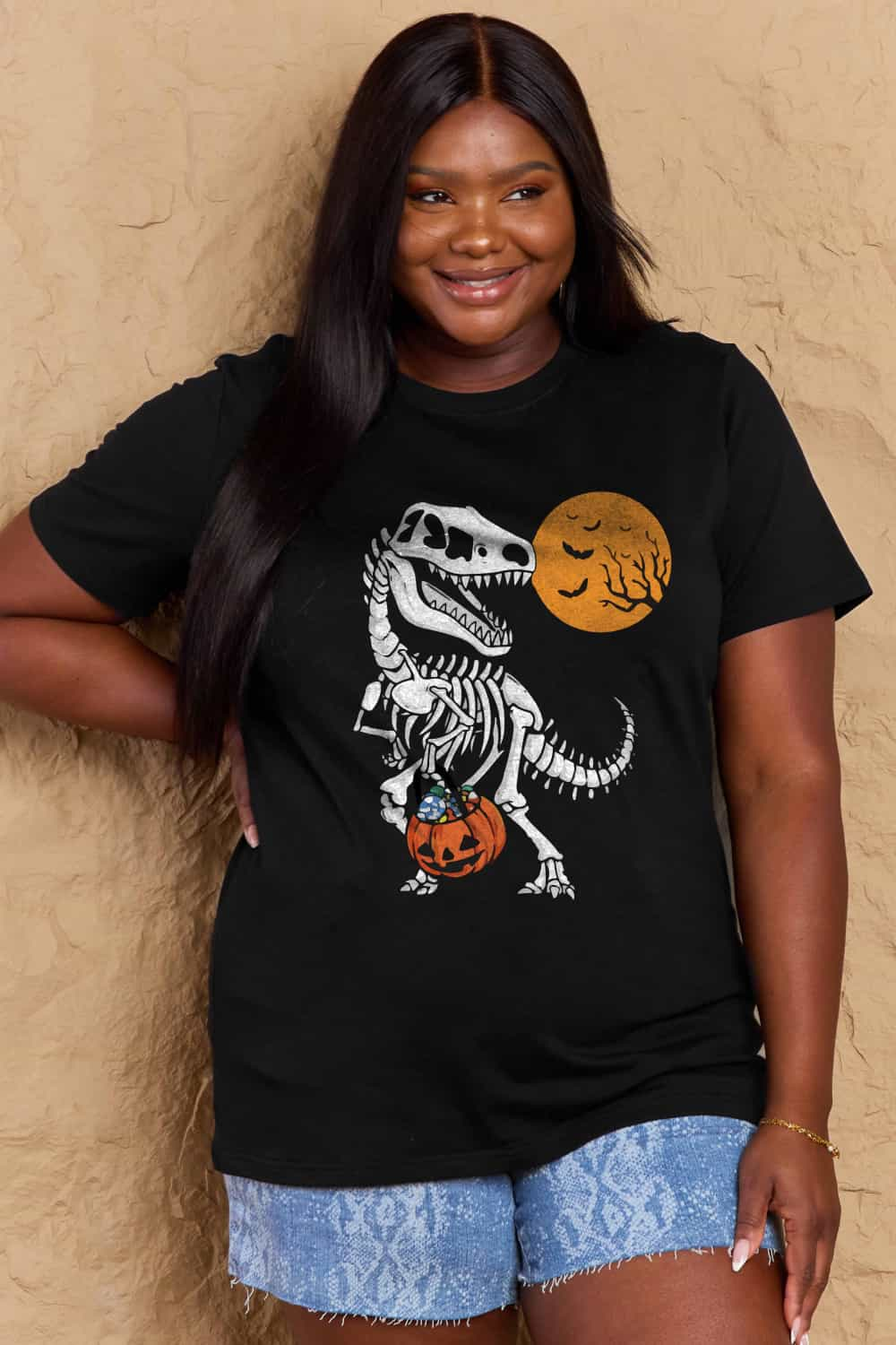 Simply Love Full Size Dinosaur Skeleton Graphic Cotton T-Shirt-Jewearrings