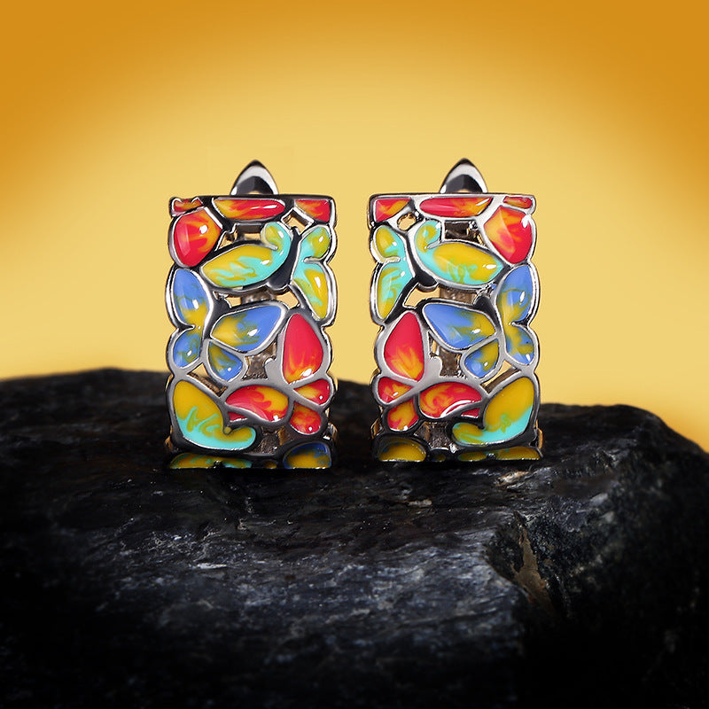 Elegant Temperament Color Butterfly 925 Silver Earrings Exquisite Handmade Enamel Ladies Creative Butterfly Earrings-Jewearrings