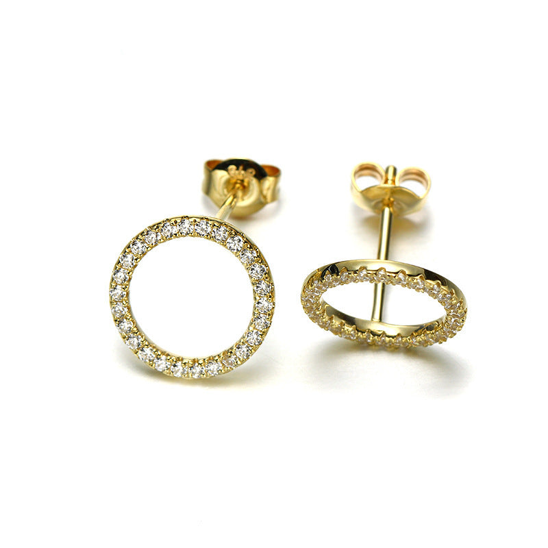 Women's Gold Zircon Ring Earrings-Jewearrings