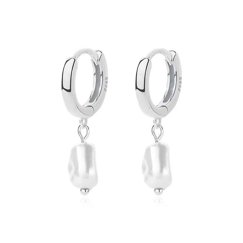 Women's Fashion Temperamental Sterling Silver Vintage Shaped Pearl Earrings-Jewearrings