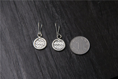 Round Badge 925 Sterling Silver Braided Earrings-Jewearrings