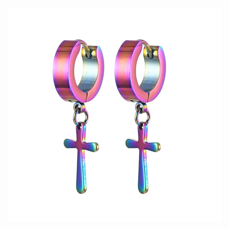 Fashion Cross Pendant Drop Earrings For Men-Jewearrings