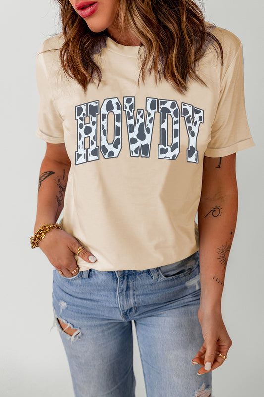 Round Neck Short Sleeve HOWDY Graphic Tee-Jewearrings