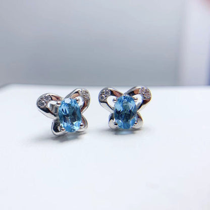 Natural Topaz Stud Earrings S925 Silver Inlaid Women's Gem-Jewearrings