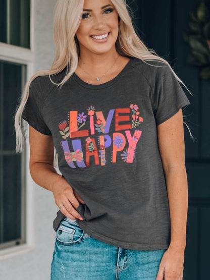 LIVE HAPPY Floral Graphic Tee-Jewearrings