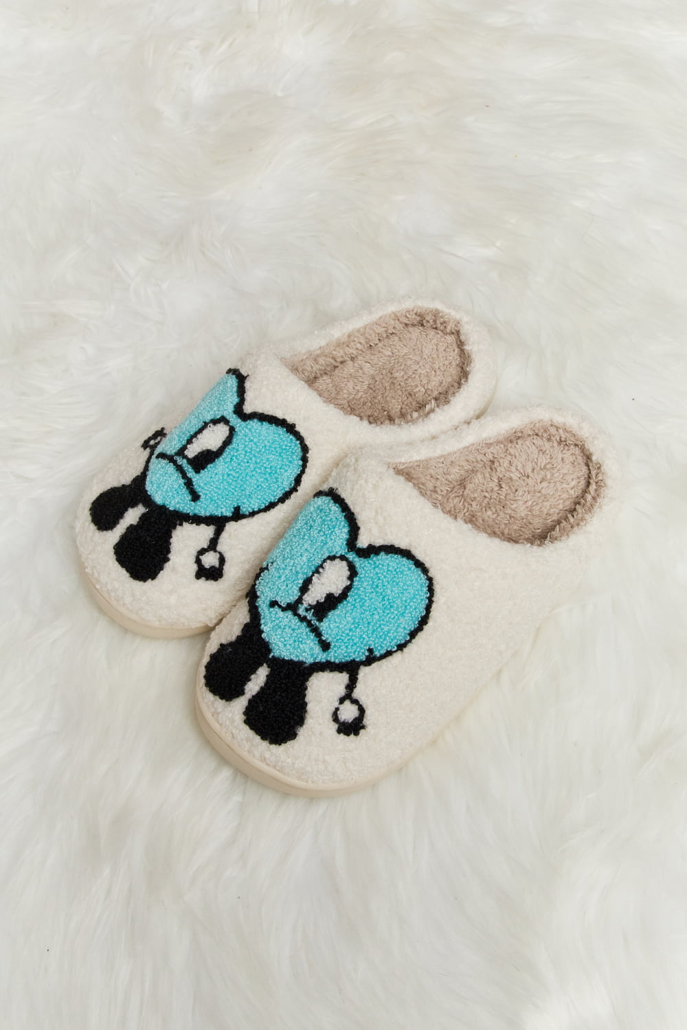 Melody Love Heart Print Plush Slippers-Jewearrings