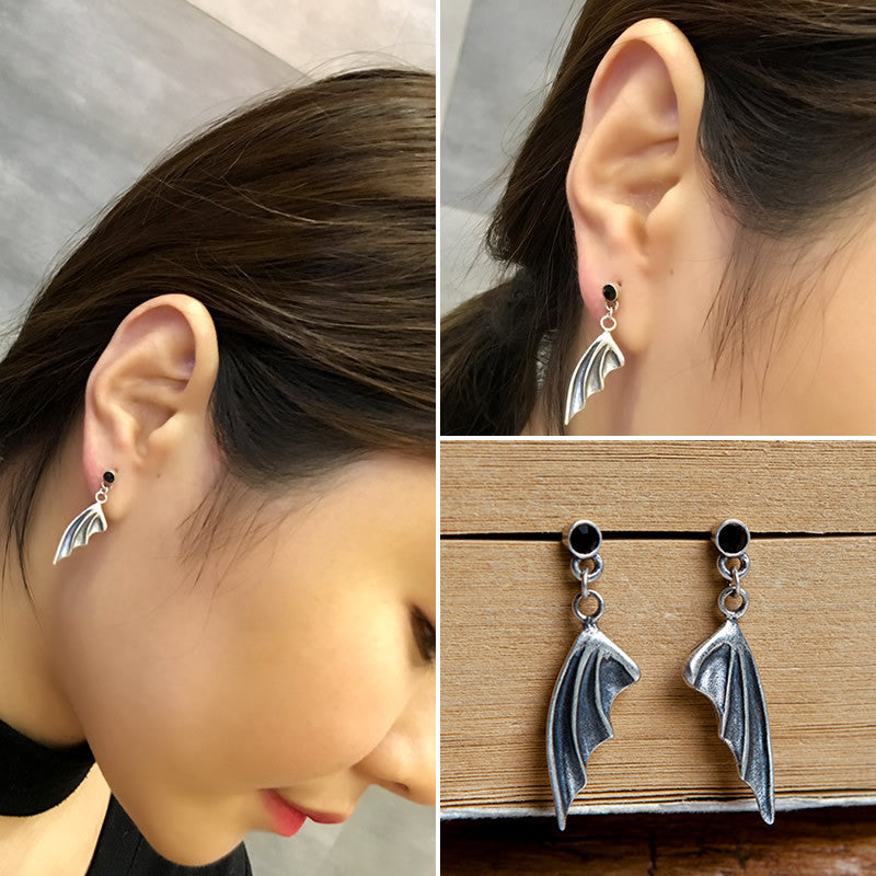 Dark Night 925 Sterling Silver Little Devil Wing Earrings-Jewearrings