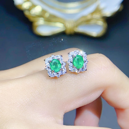 S925 Silver Inlaid Natural Emerald Earrings-Jewearrings