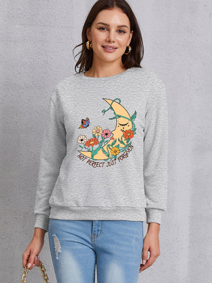 Graphic Round Neck Dropped Shoulder Sweatshirt-Jewearrings