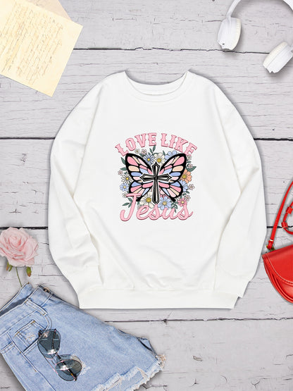 LOVE LIKE JESUS Round Neck Sweatshirt-Jewearrings