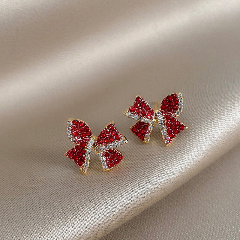 Red Super Flash Bow Stud Earrings Compact-Jewearrings