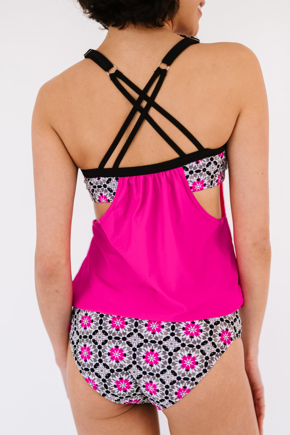 Cutout Crisscross Back Tankini Set-Jewearrings