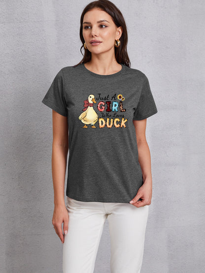 JUST A GIRL WHO LOVES DUCK Round Neck T-Shirt-Jewearrings