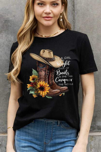 Simply Love Full Size Cowboy Hat & Boots Graphic Cotton Tee-Jewearrings